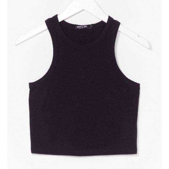 NWT Nasty Gal Racer Against Time Crew Neck Cropped Tank in Black - Picture 1 of 3